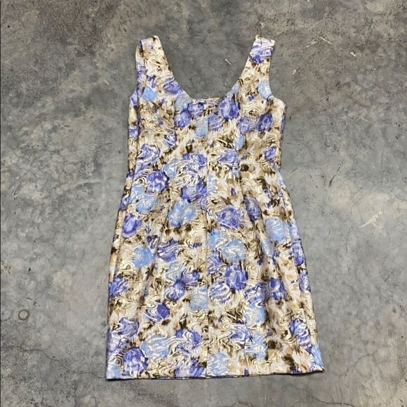 Philosophy Sheath Floral Tank Dress Tan/Blue Size 8 - Picture 5 of 10